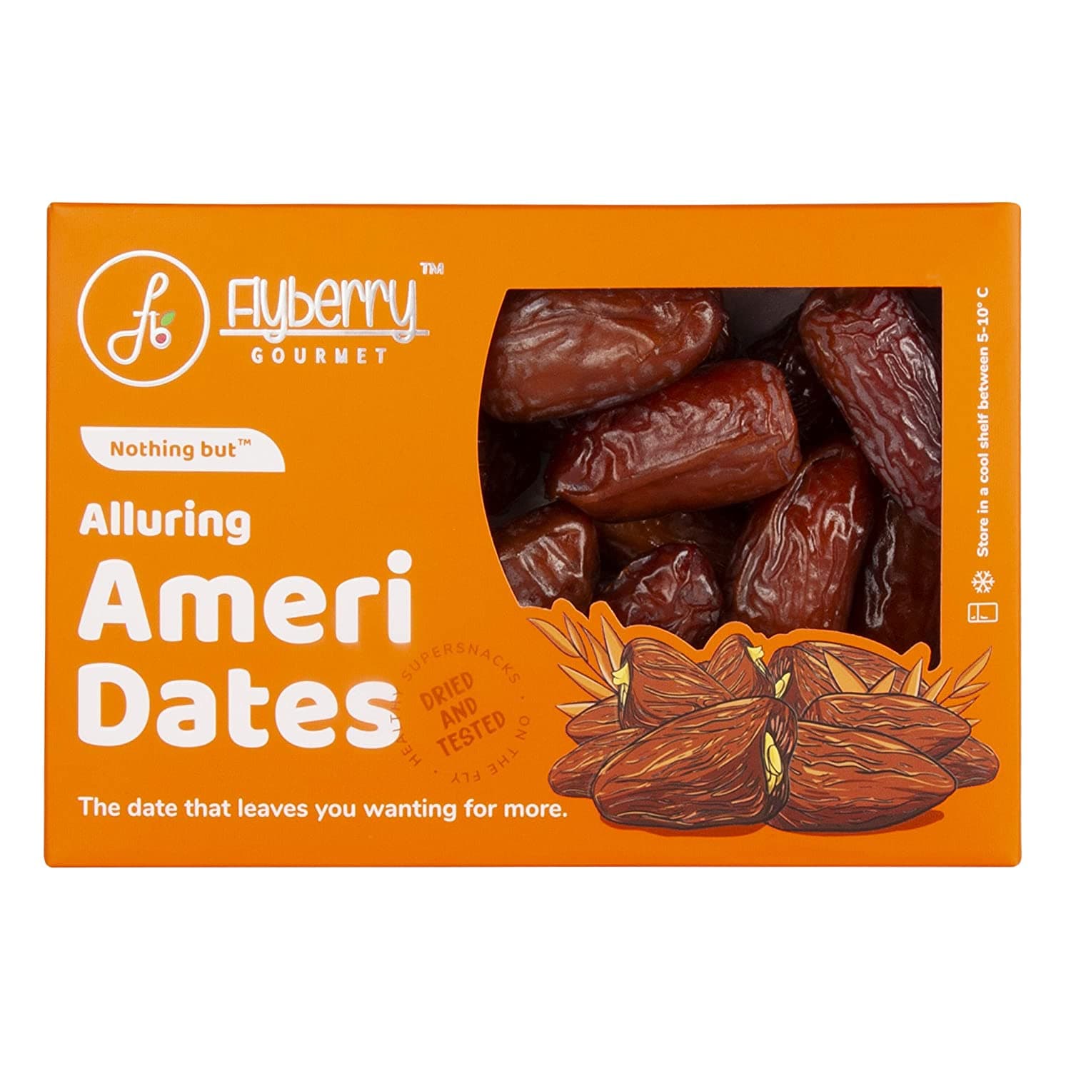 Flyberry Gourmet Ameri Dates (Khajoor/Khajur) 400g | 100% Natural | Rich in Calcium, Iron and Potassium | Instant Energy