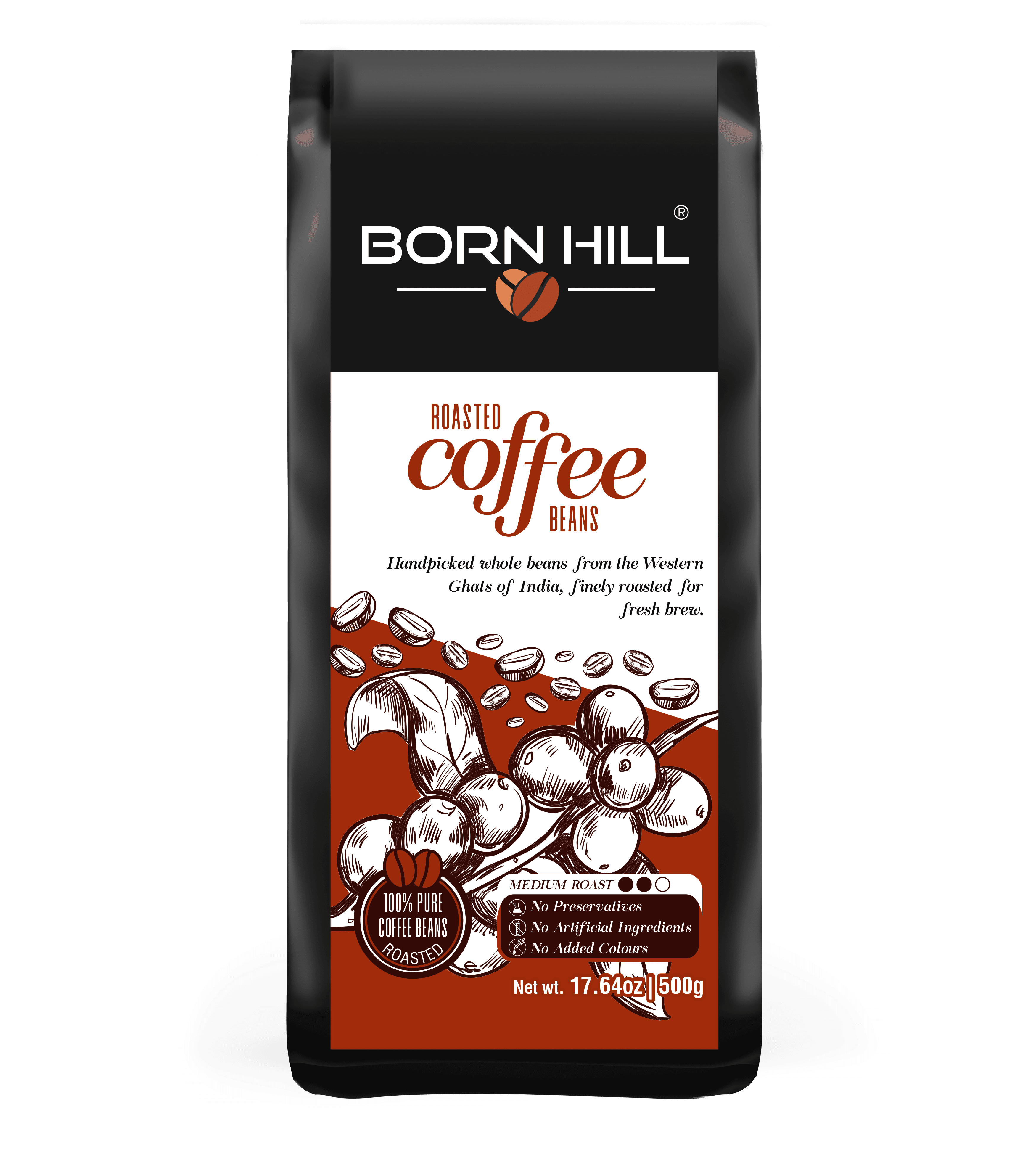 BORN HILL BH coffee Roasted beans 500g (Pack of 1)