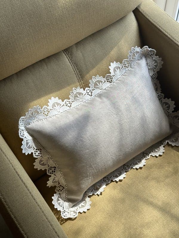 KRI India The Minimalist Linen Lace Cushion Cover|12x18 inches | Wash & Care | 100% Cotton | Handcrafted in India. 100% organic & natural.