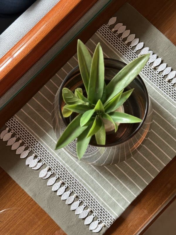 KRI India The Minimalist Sage Leaf Lines Table Placemats Set|Set of 2|12x17.5 inches placemat | Sage Green & Olive Green | Wash & Care | 100% Cotton | Handcrafted in India. 100% organic & natural.
