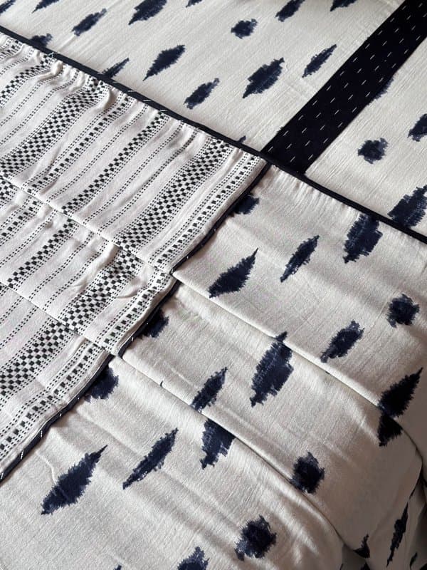 KRI India Black or White Monochrome Lines Reversible Dohar|108x108 inches|Single | Ivory & Black  | Wash & Care | 100% Cotton | Handcrafted in India. 100% organic & natural.