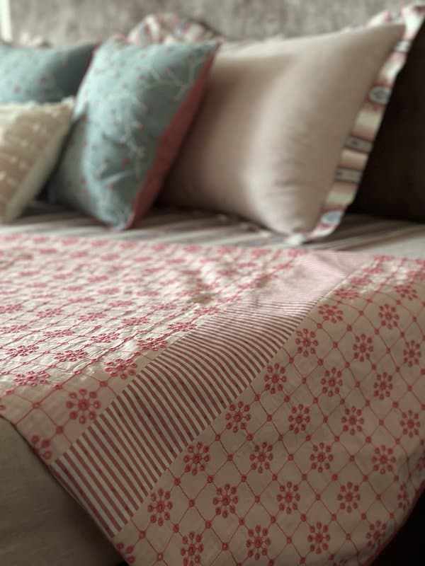 KRI India Tots Schiffli Barbie Reversible Dohar|Single|60x90 inches | Baby Pink with Neon Pink detailing  | Wash & Care | 100% Cotton | Handcrafted in India. 100% organic & natural.