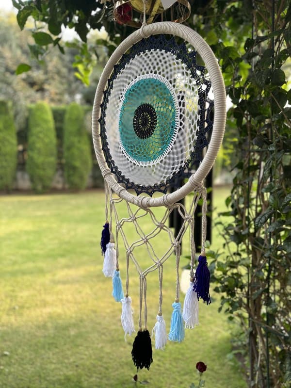 KRI India The Large Multicoloured Evil Eye Aesthetic Enhancer| Lime Green | 18x36 inches  | Wash & Care | 100% Cotton | Handcrafted in India. 100% organic & natural.