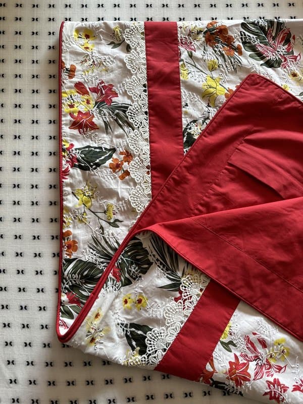 KRI India Bloom Schiffli Floral Dohar cum Quilt Cover|Single|108x108 inches | Wash & Care | 100% Cotton | Handcrafted in India. 100% organic & natural.