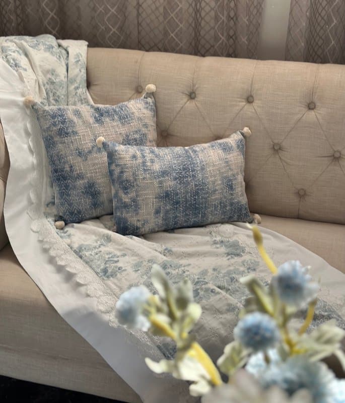 KRI India Ombré Distressed Slub Tie-Dye Cushion Covers|16x16 inches | Powder Blue & Off-white  | Wash & Care | 100% Cotton | Handcrafted in India. 100% organic & natural.