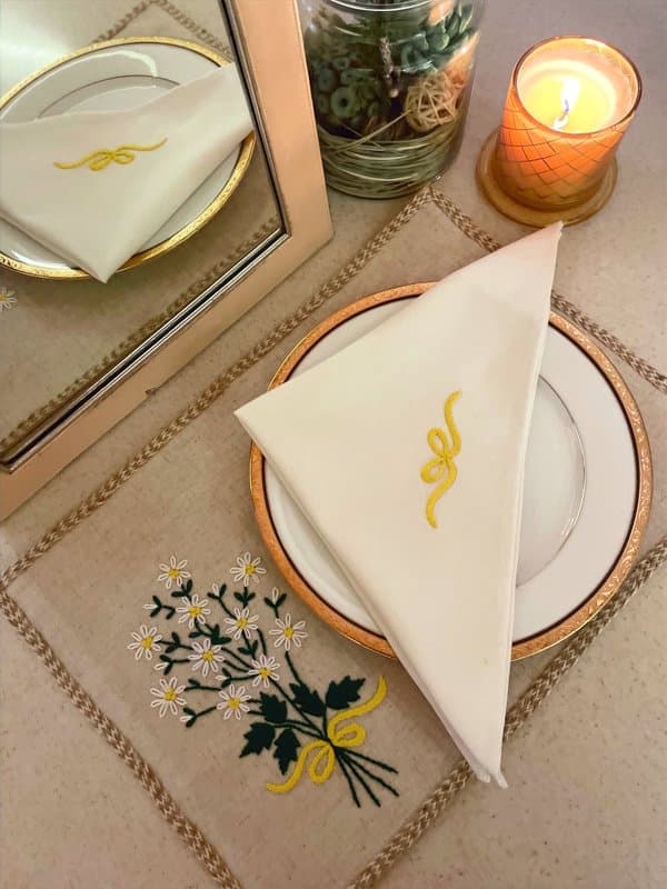 KRI India Raw Flower Bunch Table Placemats|Set of 2 | Jute beige with hand embroidery  | 12x17.5 inches  | Wash & Care | 100% Cotton | Handcrafted in India. 100% organic & natural.