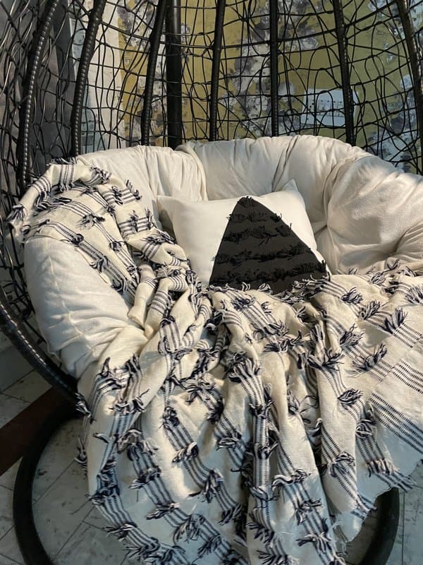 KRI India Distressed Triangle Cushion Cover 16x16"| White triangle | Wash & Care | 100% Cotton | Handcrafted in India. 100% organic & natural.