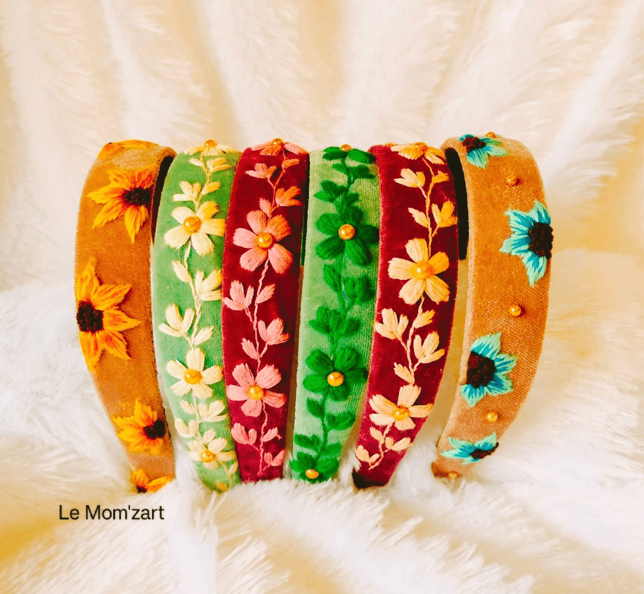 Le Mom'zart Hand Embroidered Floral Hairband (1 Unit) | Velvet Base | Ethnic & Casual Wear