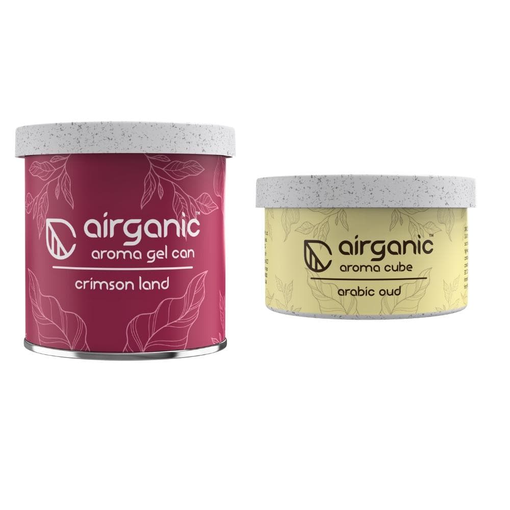 Airganic Aroma Car Freshener Combo Pack  Gel Can Crimson Land & Aroma Cube Arabic Oud air fragrance