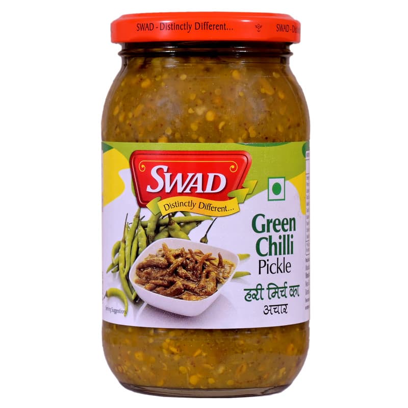 SWAD Delicious and Spicy Green Chilli Pickles and Pickles and Chutney / Home Made Hari Mirchi Achar - 400 gm Each (Pack of 2)