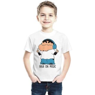 Boy's Girl's Shinchan Printed White Kids T-Shirt
