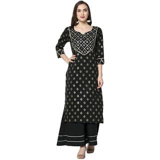 Sharda Creation Black  Colour Party Wear Foil Print  Kurtis With Plazzo