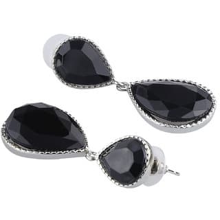 Twin Black Drop Earrings Natural Stone Copper Alloy Drop Hook Fashion Jewelry Earrings for Girls  Women's - Black