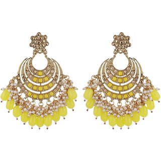 Chand Baali American Diamond  Crystal Earrings Golden  Yellow Brass  Copper Earrings for Women's Fashion Jewelry