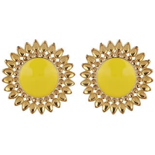 Enamel Round Crystal Line Drop Out Studds Golden  Yellow Alloy Brass  Copper Earrings for Women's Fashion Jewelry