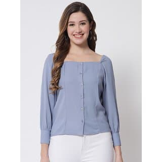 PURYS Women Blue Solid Regular Top