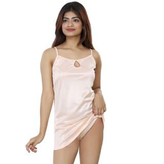 Women Fashionable Nightwear Set of Two, Nighty  Thong, Solid Satin Dark Green - S