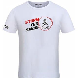 Fastbend Mens White Printed Cotton Blend Round Neck T-Shirt