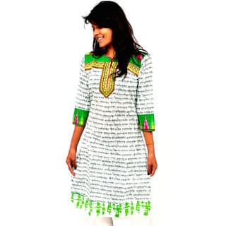 The Mini Needle White Cotton Printed Stitched Kurti For Women