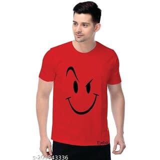 Aakash Mens Red Printed Polyester Round Neck T-Shirt