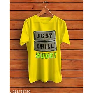 Aakash Mens Yellow Printed Polyester Round Neck T-Shirt