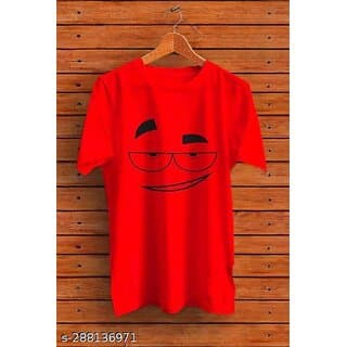 Aakash Mens Red Printed Polyester Round Neck T-Shirt