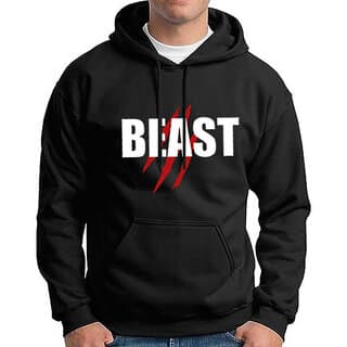 HIT SQUARE Men Black Printed Hooded Full Sleeve Sweatshirt.