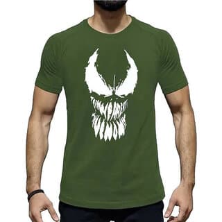 HIT SQUARE Olive Pure Cotton Round Neck Printed For Men