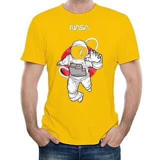 HIT SQUARE Yellow Pure Cotton Round Neck Printed T-shirt For Men