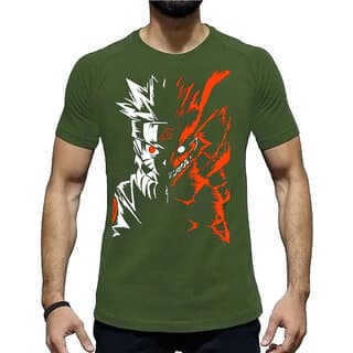 HIT SQUARE Olive Pure Cotton Round Neck Printed For Men