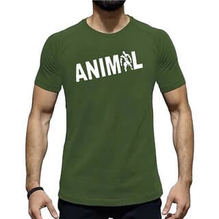 HIT SQUARE Olive Pure Cotton Round Neck Printed For Men