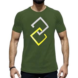 HIT SQUARE Olive Pure Cotton Round Neck Printed For Men