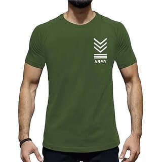 HIT SQUARE Olive Pure Cotton Round Neck Printed For Men