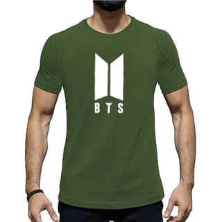 HIT SQUARE Olive Pure Cotton Round Neck Printed For Men