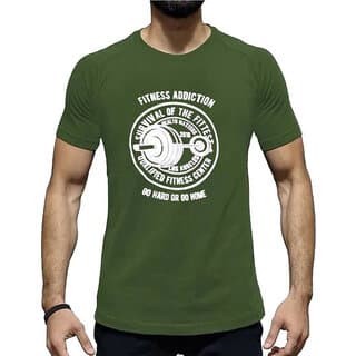 HIT SQUARE Olive Pure Cotton Round Neck Printed For Men