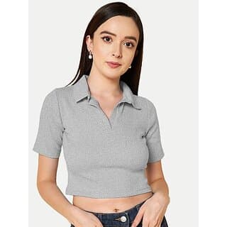 Radprix Casual Self Design Women Grey Top