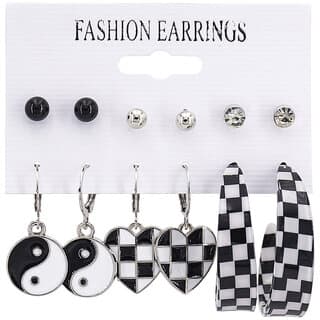 Geometric Black and white Checkered Earring.