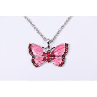 Pink Butterfly Pendant with Silver Chain