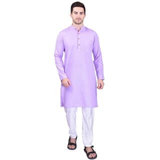 PrintCultr Men Purple Cotton Blend Kurta Pyjama Set