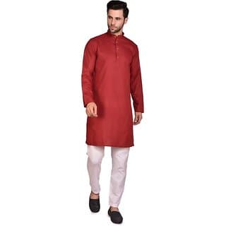 PrintCultr Men Kurta and Pyjama Set (Maroon, White)
