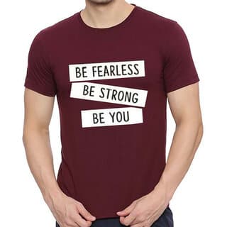 HIT SQUARE Maroon Pure Cotton Round Neck Printed For Men