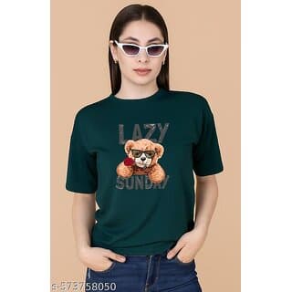 Wexam Style Women Green Printed Round Neck Short Sleeve Top