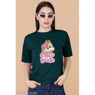 Wexam Style Women Green Printed Round Neck Short Sleeve Top