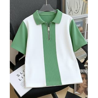 Ausk Mens Light Green, White Checkered Cotton Blend Polo T-Shirt