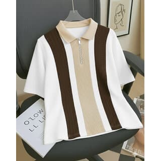 Ausk Mens White, Brown Checkered Cotton Blend Polo T-Shirt