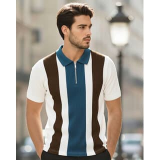 Ausk Mens Brown, White Checkered Cotton Blend Polo T-Shirt