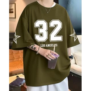 Ausk Mens Green Printed Cotton Blend Round Neck Oversized T-Shirt