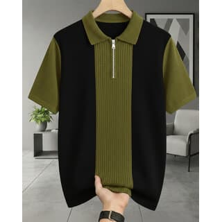 Ausk Mens Coffee, Black Graphic Print Cotton Blend Polo Collar T-Shirt