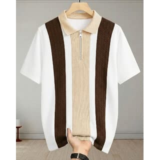 Ausk Mens White, Brown Graphic Print Cotton Blend Polo Collar T-Shirt