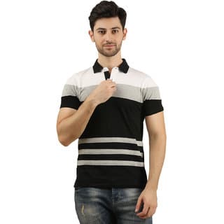 Knit Kingdom Mens Black Self Design 100% Cotton Polo Collar T-Shirt